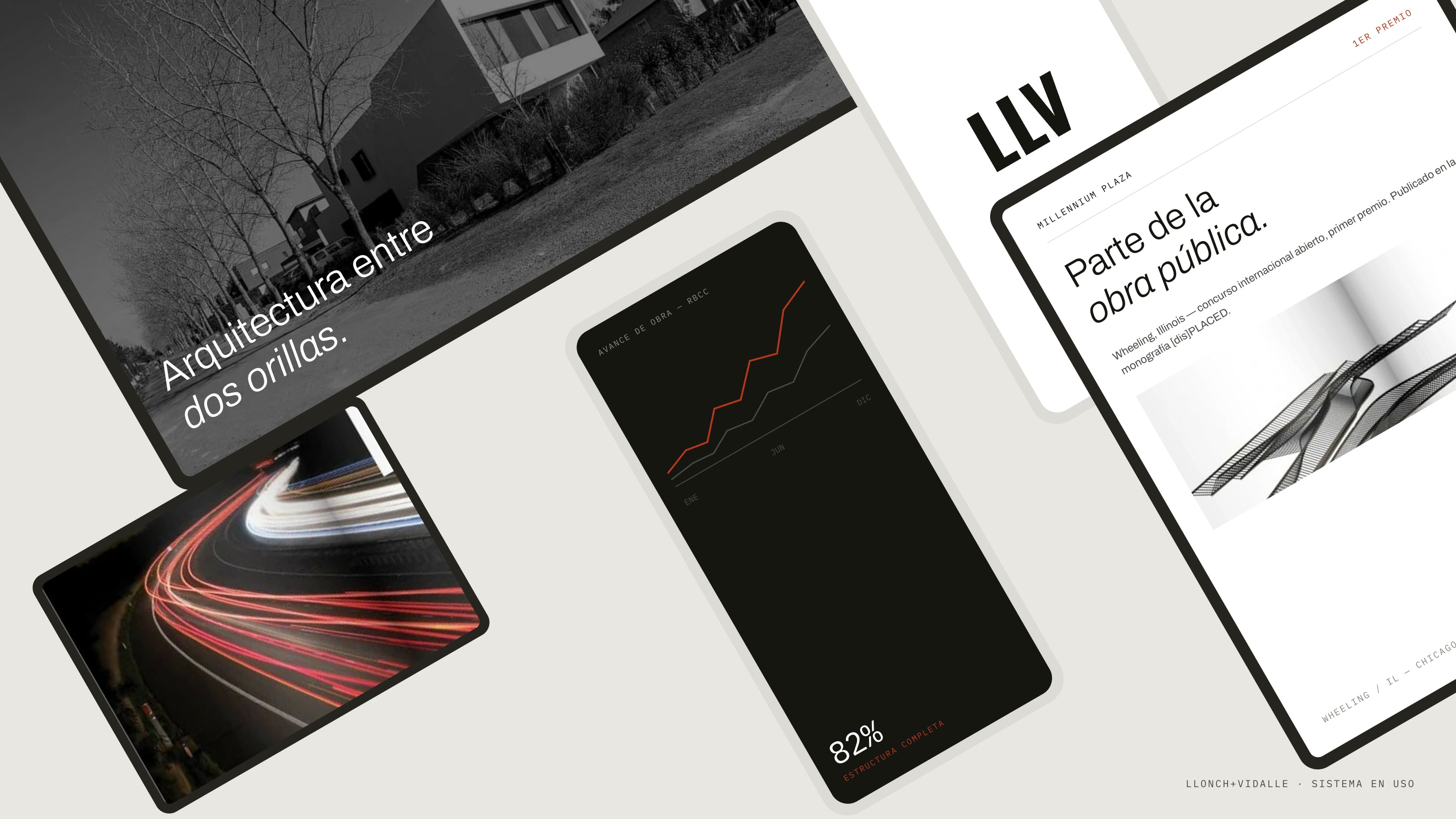 The site shown across a laptop, a phone and a tablet laid on a pale ground, each carrying a different page of the system.